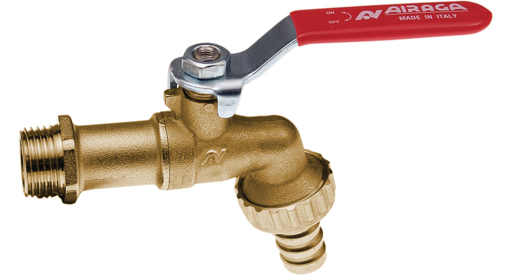 Bibcock ball valve with hose union -red handle (screwed iron).