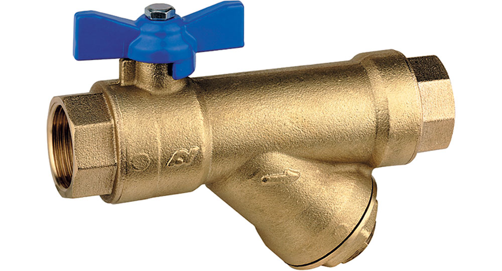 DZR brass EN12165 CW602 combined ball valve F.F. with built-in strainer. WITH DRAIN PLUG.