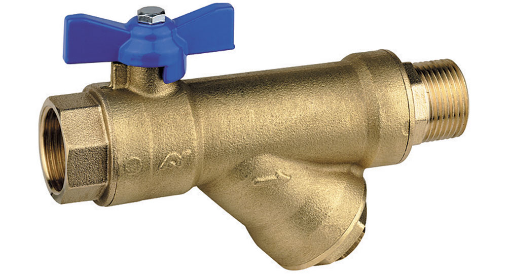 DZR brass EN12165 CW602 combined ball valve M.F. with built-in strainer. WITH DRAIN PLUG.