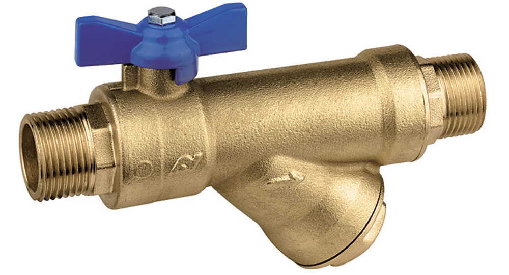DZR brass EN12165 CW602 combined ball valve M.M. with built-in strainer.