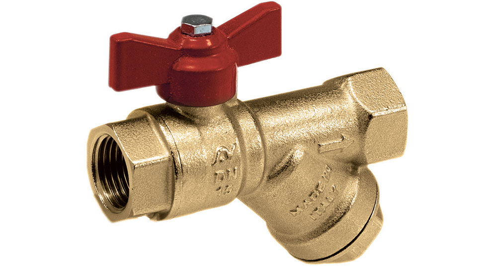 Brass EN12165 CW617 combined ball valve F.F. with built-in strainer.