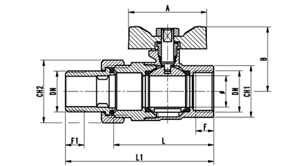 Ball valve full bore F. with male connection O-Ring sealing.