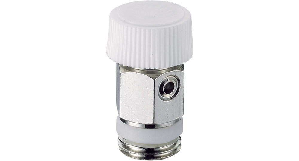 Manual air vent with knob in resin and PTFE seal thread.
