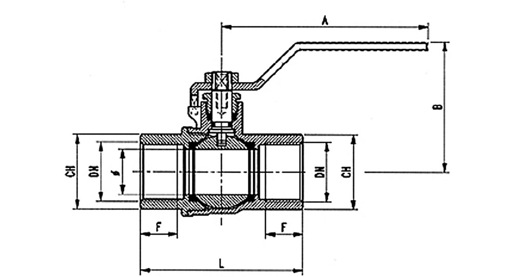 Industrial ball valve full bore F.F.with black handle (screwed iron).  NPT THREAD