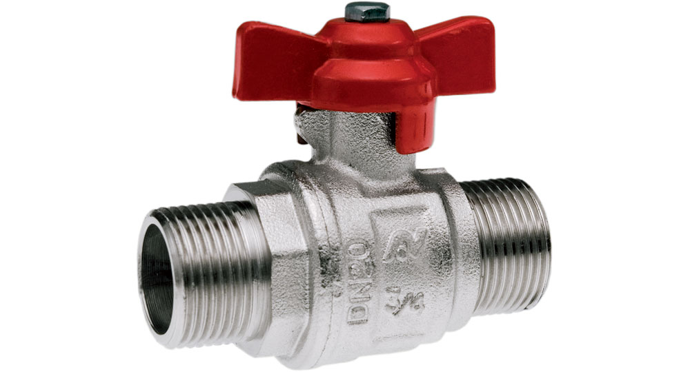 Industrial ball valve full bore M.M. with red butterfly handle. EN10226 THREAD