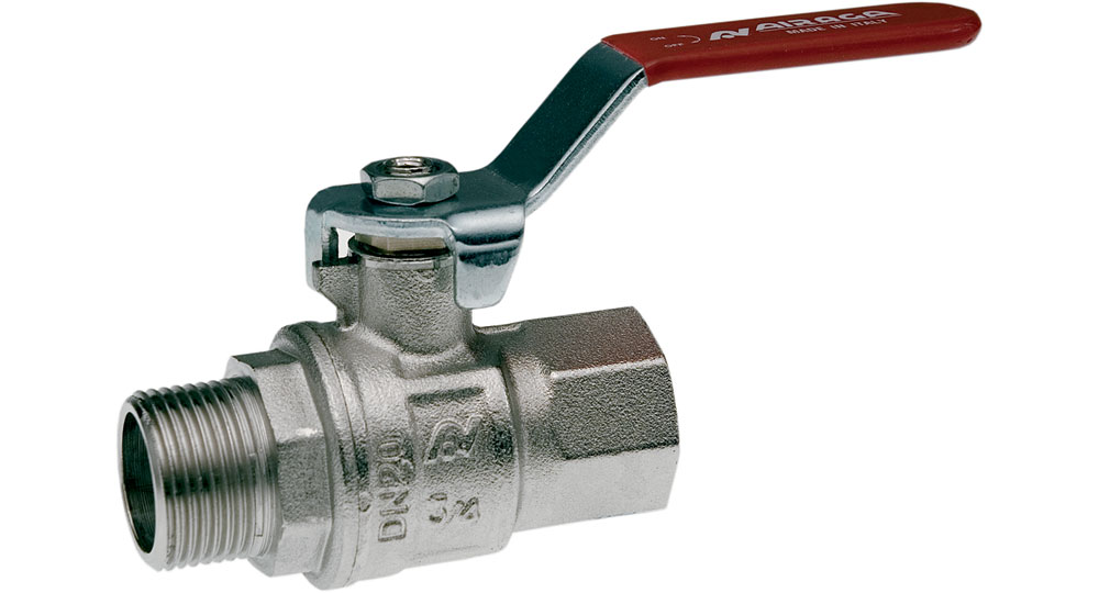 Industrial ball valve full bore M.F. with red handle (screwed iron). EN10226 THREAD