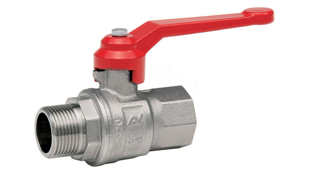 Industrial ball valve full bore M.F. with red aluminium lever handle. EN10226 THREAD