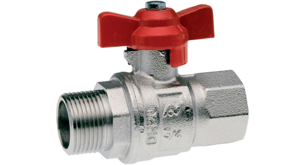 Industrial ball valve full bore M.F. with red butterfly handle. EN10226 THREAD