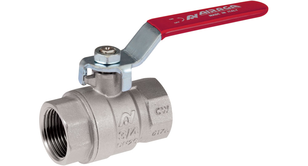 Ball valve standard bore F.F. with red handle (screwed iron).