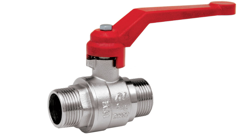 Ball valve standard bore M.M. with red aluminium lever handle.