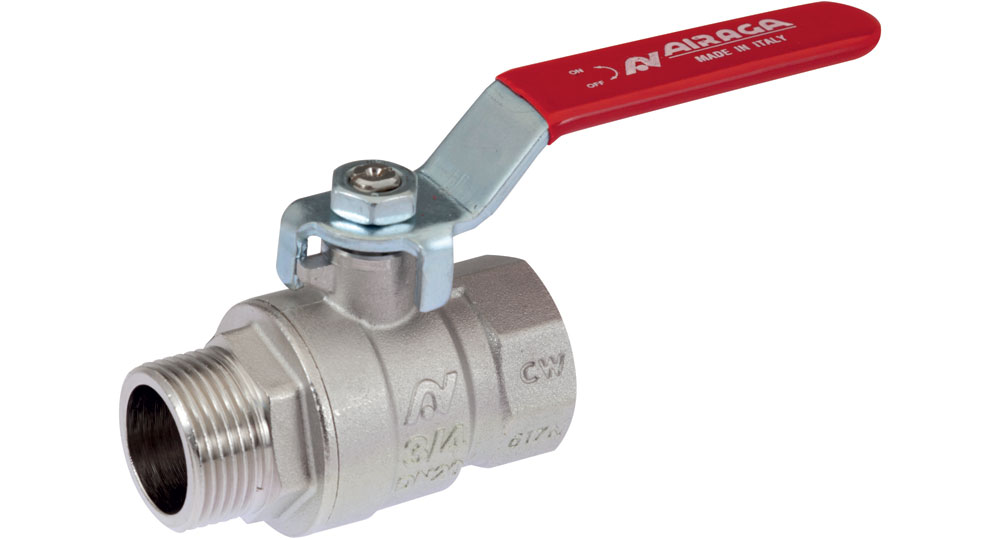 Ball valve standard bore M.F. with red handle (screwed iron).